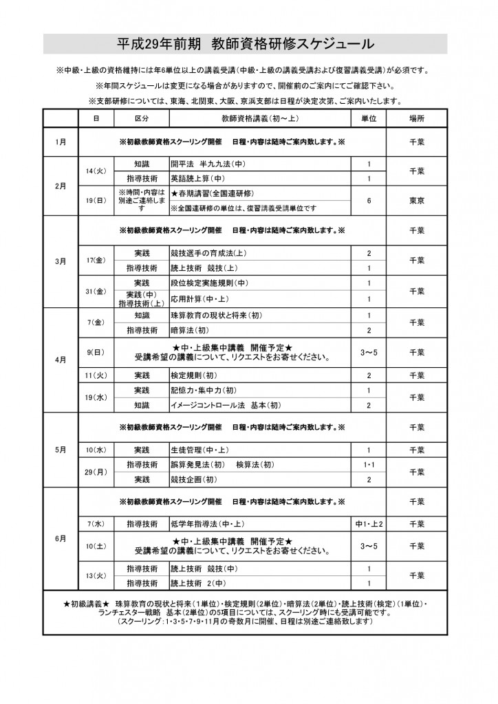 平成29年前期　教師資格研修スケジュール-001